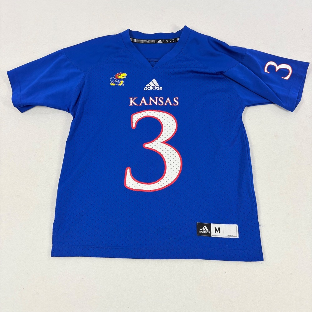 Adidas Kansas Jayhawks Football Jersey Kids Size Medium 8 Blue #3 Mesh KU